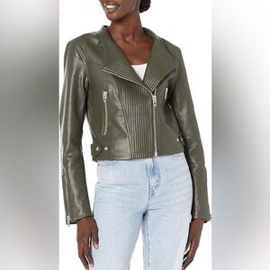 NWT BLANK NYC • Evereve Eye Catching Vegan Leather Quilted Moto Jacket Olive